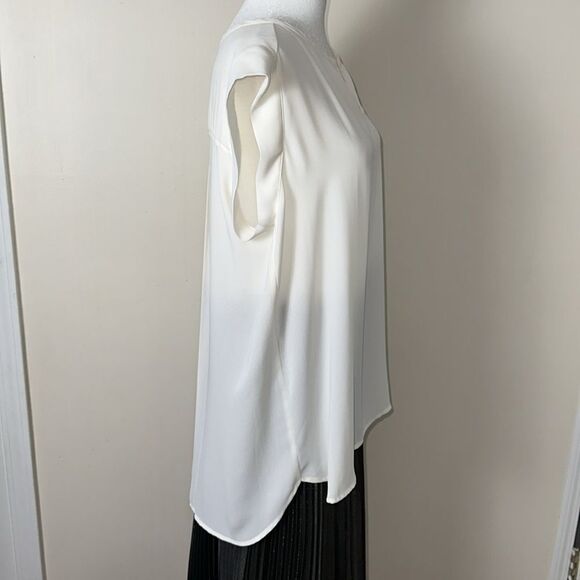 Anthro x Pleione XL Ivory High Low Pleated Back Front Keyhole Cap Sleeve Shell - Picture 6 of 10